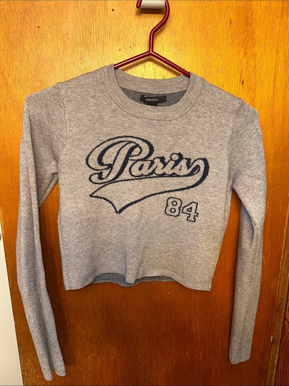 Paris 84 Graphic Cropped Sweater Gray Size Small - Forever 21